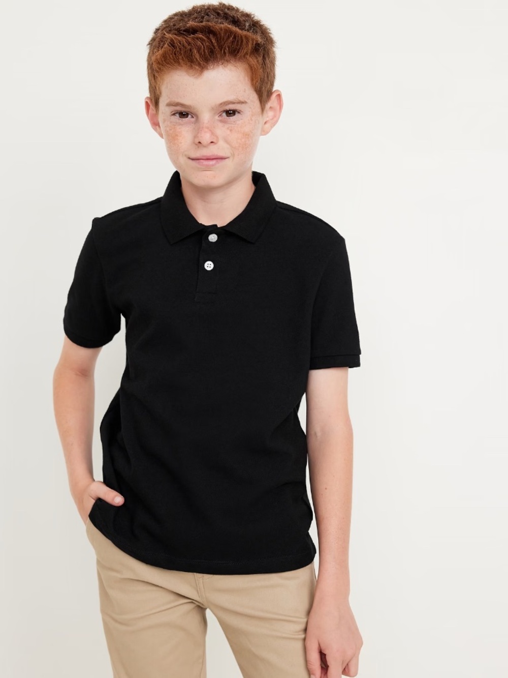 Amazon Essentials Boys' Uniform Short-Sleeve Pique Polo Shirts, 5-Pack Black, XL